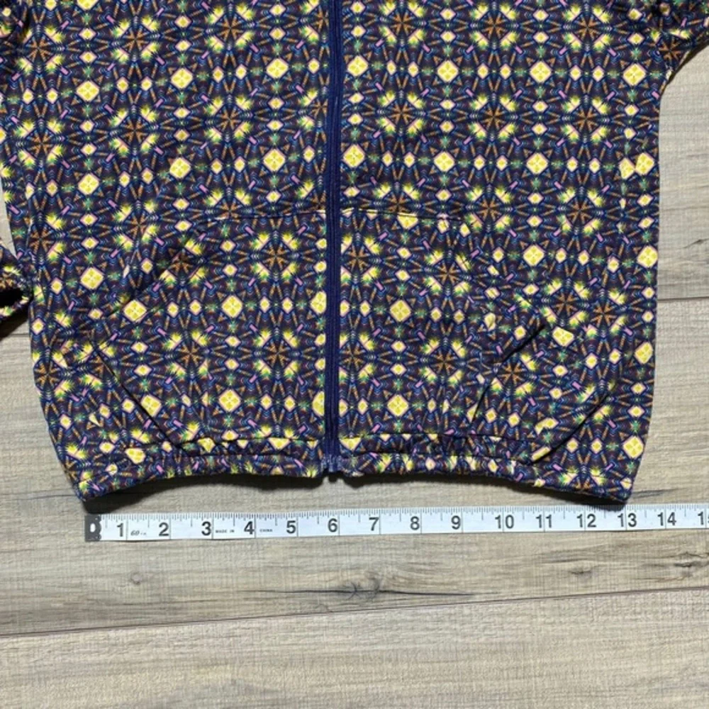 LuLaRoe Girls Monroe Jacket Zip Up Pockets Elastic Waist Size 12‎ Purple Yellow